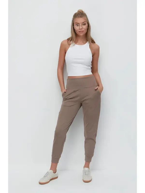 High Waist Cuffed Leg Jogger Sweatpants 811 Brown-Brown - 3