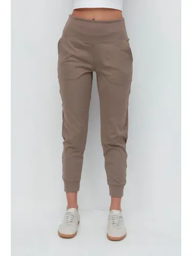 High Waist Cuffed Leg Jogger Sweatpants 811 Brown-Brown - 4