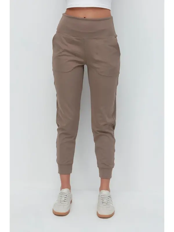 High Waist Cuffed Leg Jogger Sweatpants 811 Brown-Brown - 4