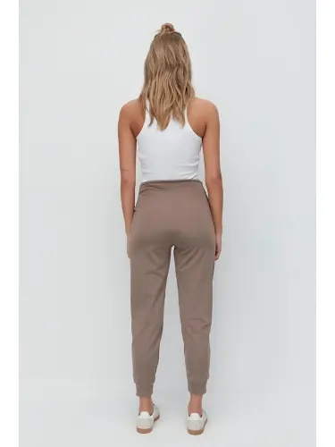 High Waist Cuffed Leg Jogger Sweatpants 811 Brown-Brown - 5
