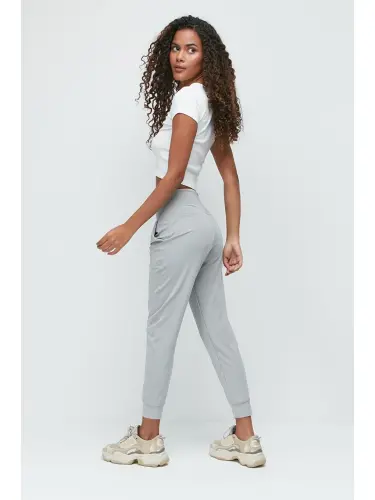 High Waist Cuffed Leg Jogger Sweatpants 811 Gray-Gray - 1