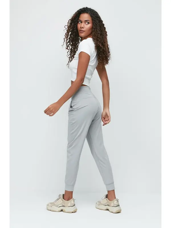 High Waist Cuffed Leg Jogger Sweatpants 811 Gray-Gray - 1