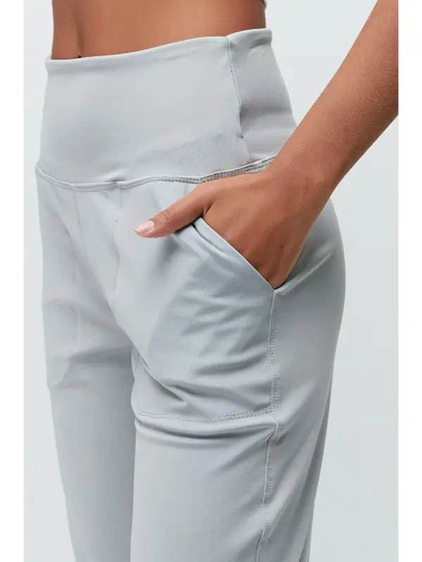 High Waist Cuffed Leg Jogger Sweatpants 811 Gray-Gray - 4