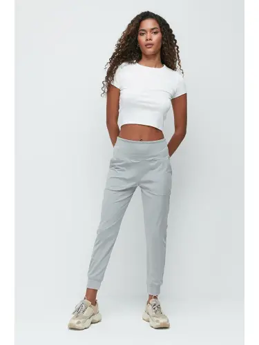 High Waist Cuffed Leg Jogger Sweatpants 811 Gray-Gray - 2