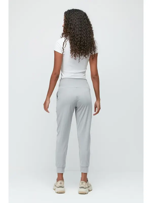 High Waist Cuffed Leg Jogger Sweatpants 811 Gray-Gray - 3