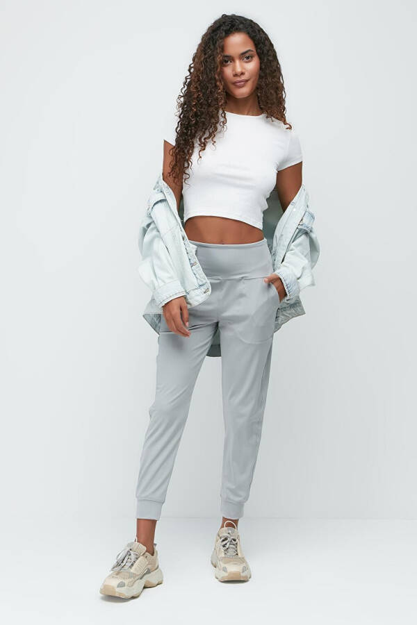 High Waist Cuffed Leg Jogger Sweatpants 811 Grey - 13