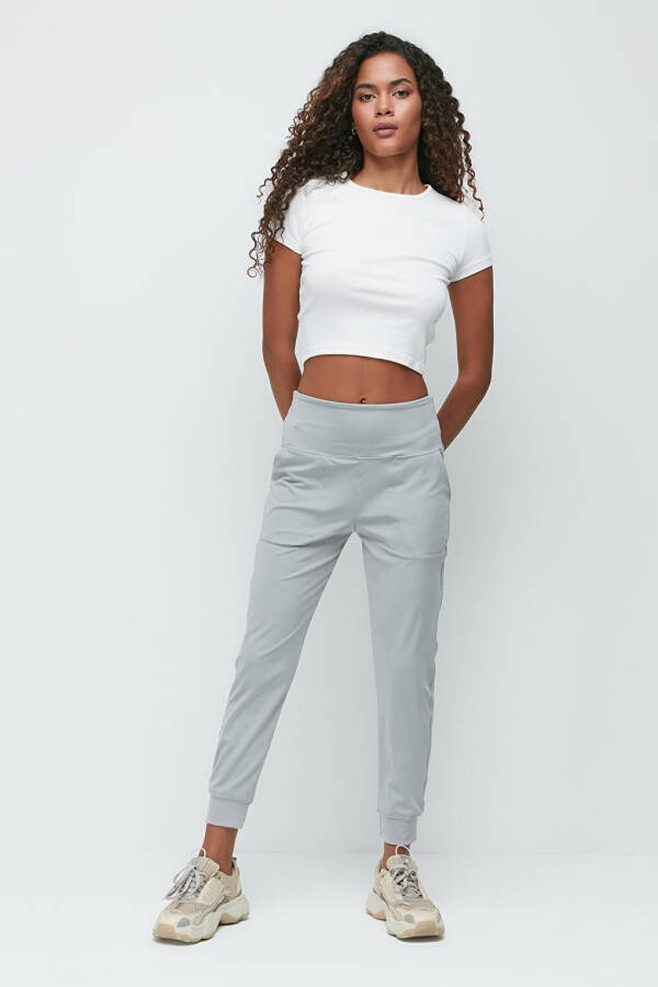 High Waist Cuffed Leg Jogger Sweatpants 811 Grey - 15