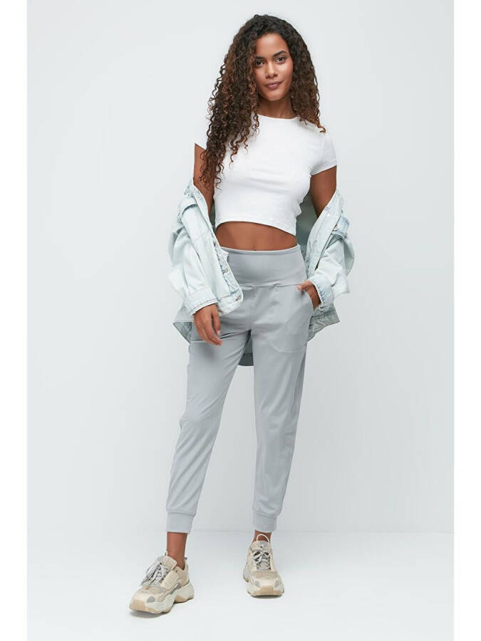 High Waist Cuffed Leg Jogger Sweatpants 811 Grey - 7