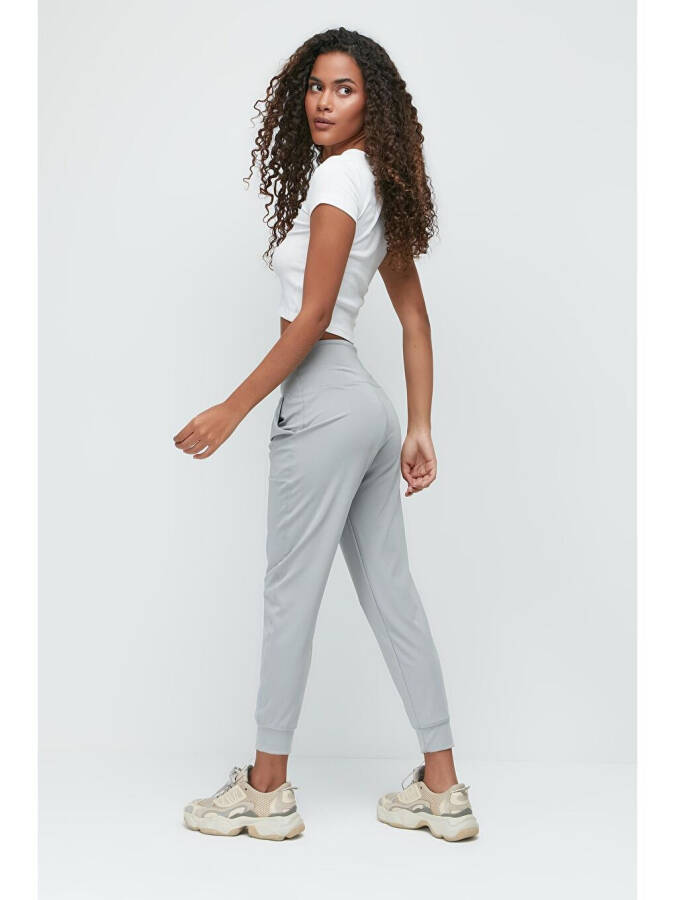 High Waist Cuffed Leg Jogger Sweatpants 811 Grey - 2