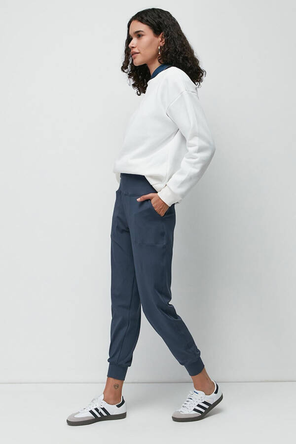 High Waist Cuffed Leg Jogger Sweatpants 811 Indigo - 16