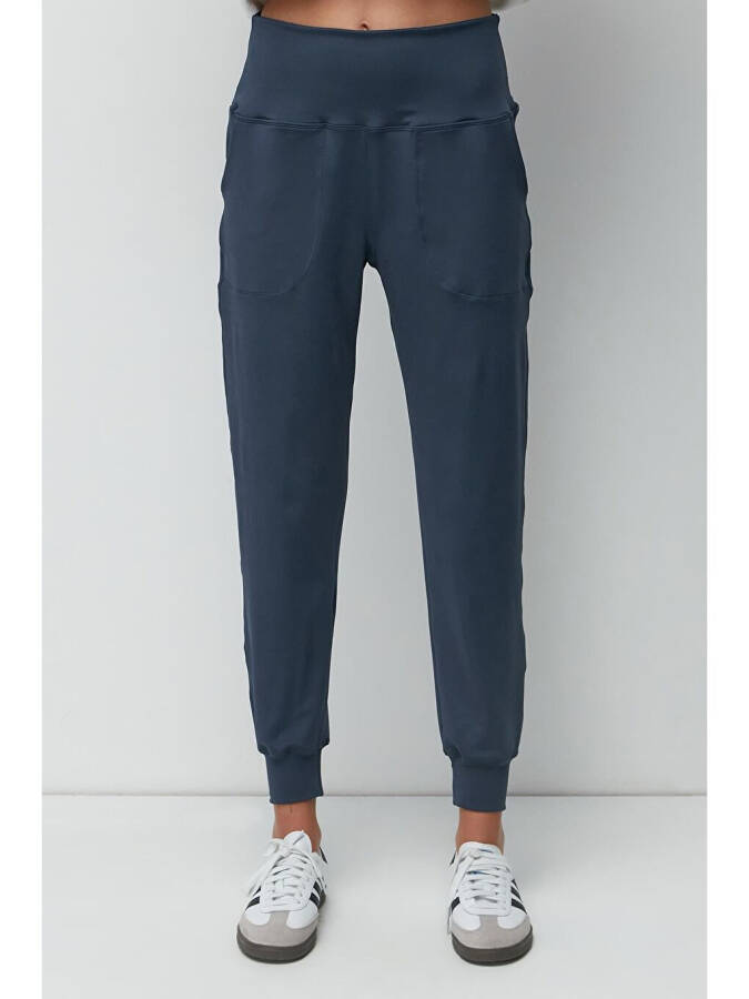 High Waist Cuffed Leg Jogger Sweatpants 811 Indigo - 11