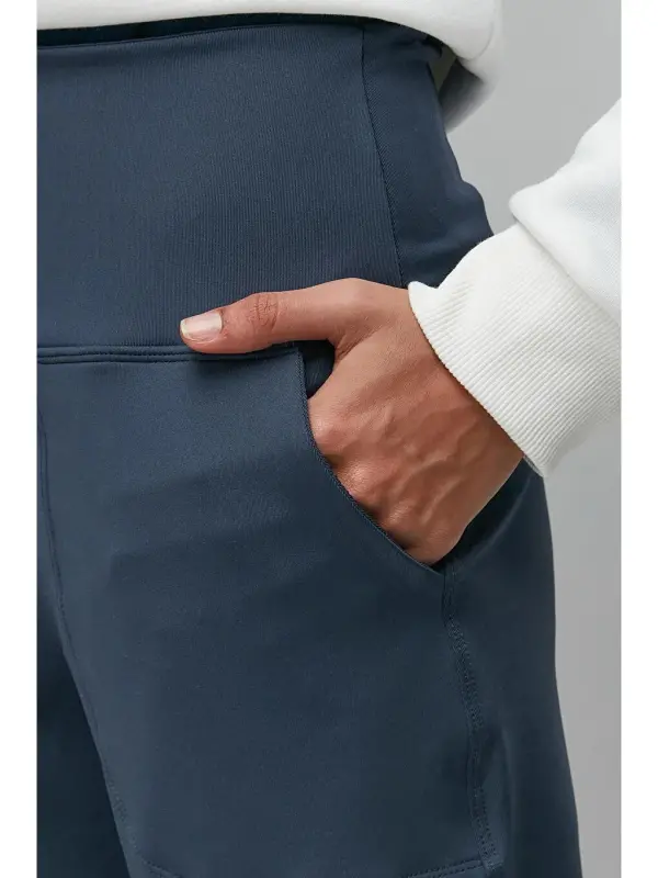 High Waist Cuffed Leg Jogger Sweatpants 811 Indigo-Indigo - 3