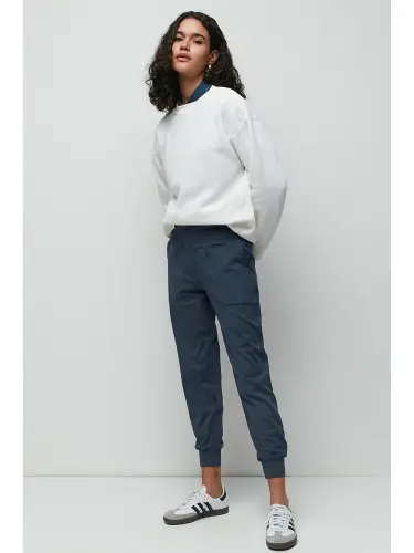 High Waist Cuffed Leg Jogger Sweatpants 811 Indigo-Indigo - 4