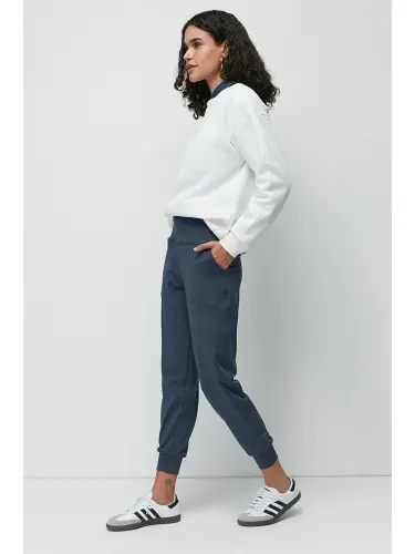High Waist Cuffed Leg Jogger Sweatpants 811 Indigo-Indigo - 5