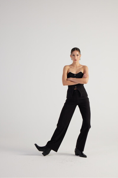 High Waist Double Fabric Nia Pants Black - 2