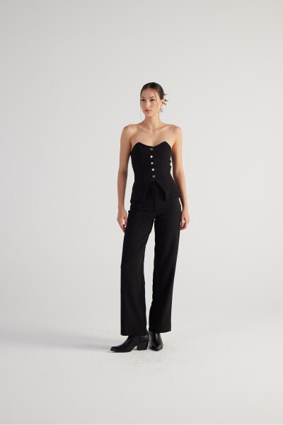 High Waist Double Fabric Nia Pants Black - 6