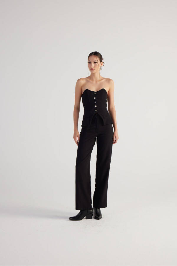 High Waist Double Fabric Nia Pants Black - 6