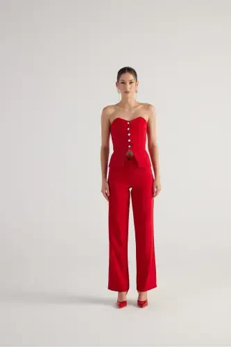 High Waist Double Fabric Nia Pants Red - HOLLY LOLLY (1)