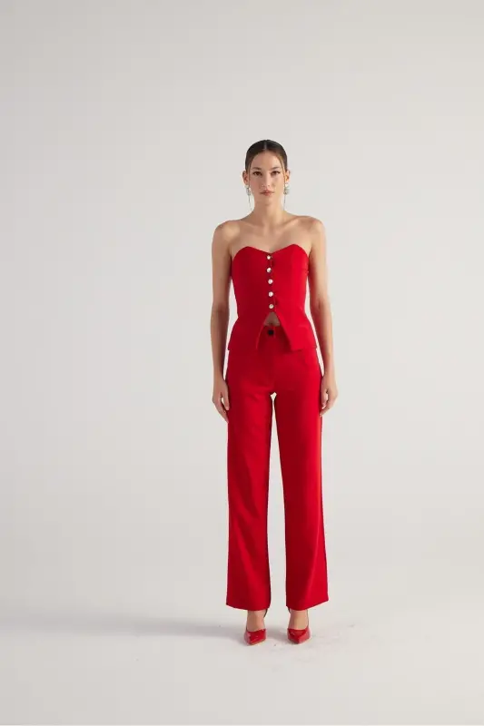 High Waist Double Fabric Nia Pants Red - 2