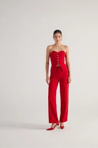 High Waist Double Fabric Nia Pants Red - 3