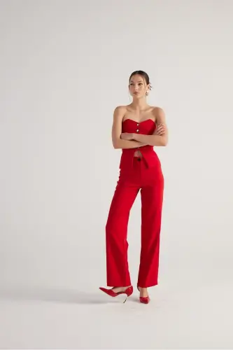 High Waist Double Fabric Nia Pants Red - 4