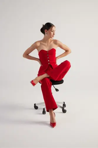 High Waist Double Fabric Nia Pants Red - 5