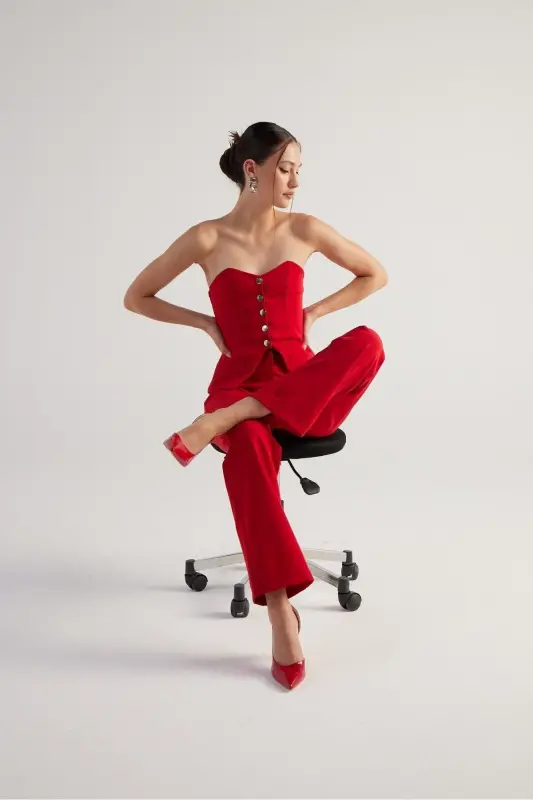 High Waist Double Fabric Nia Pants Red - 5