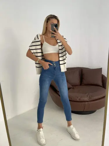 High Waist Lycra Jean Trousers 90 Cm - 7