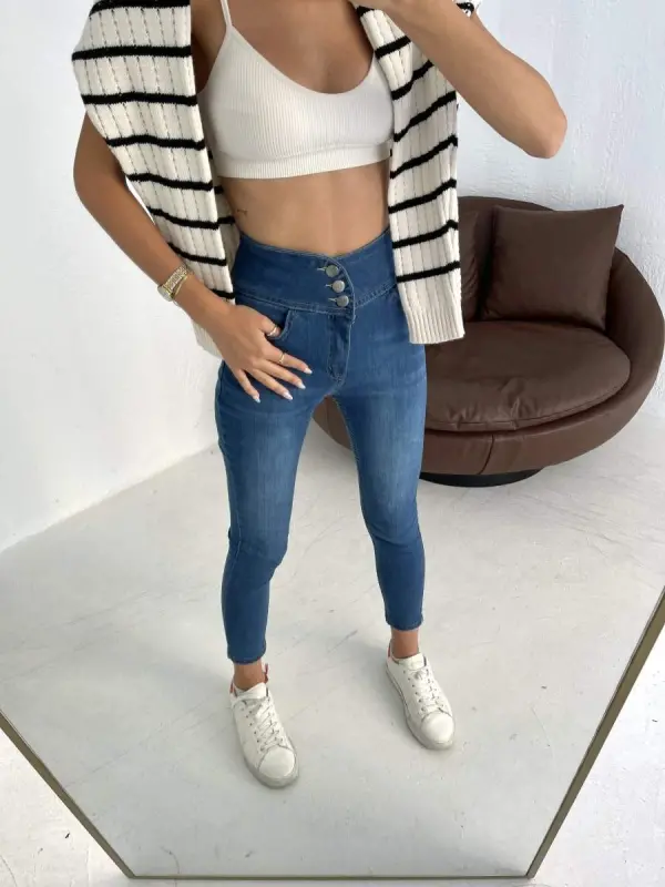 High Waist Lycra Jean Trousers 90 Cm - 8