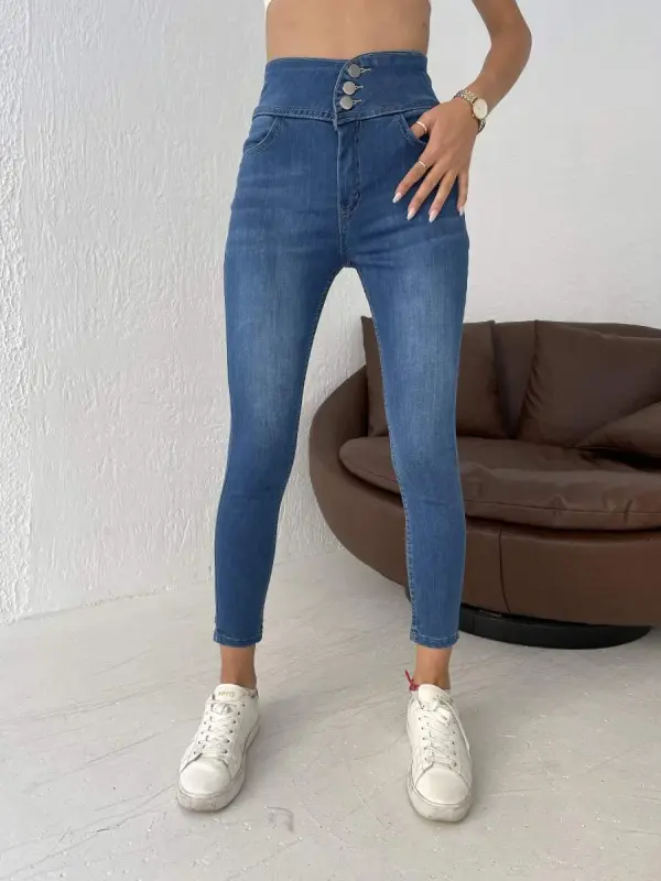 High Waist Lycra Jean Trousers 90 Cm - 10