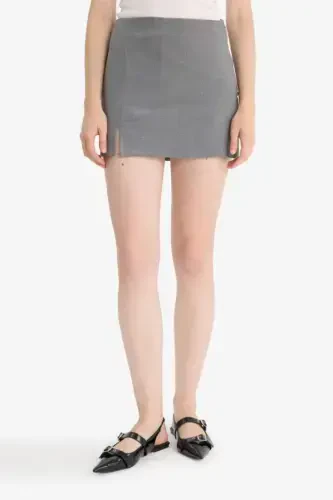 High Waist Mini Skirt-Gray - DEFACTO (1)