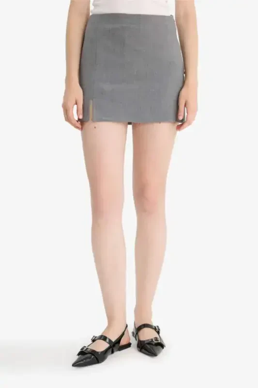 High Waist Mini Skirt-Gray - 2