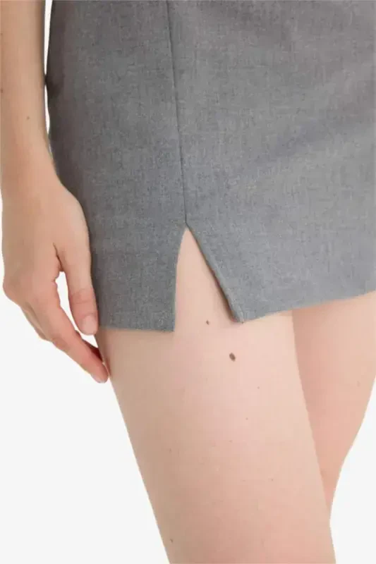 High Waist Mini Skirt-Gray - 3
