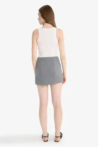 High Waist Mini Skirt-Gray - 4