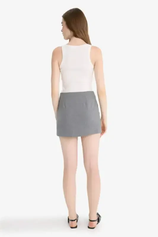 High Waist Mini Skirt-Gray - 4