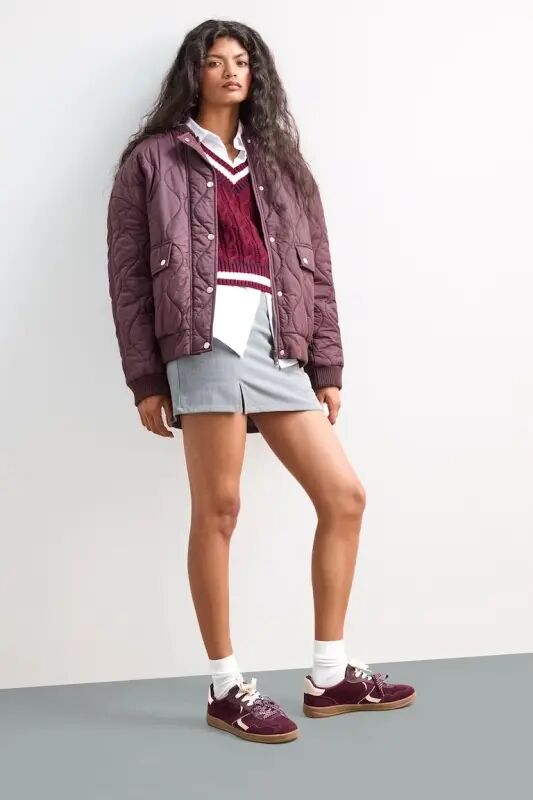 High Waist Mini Skirt-Gray - 1