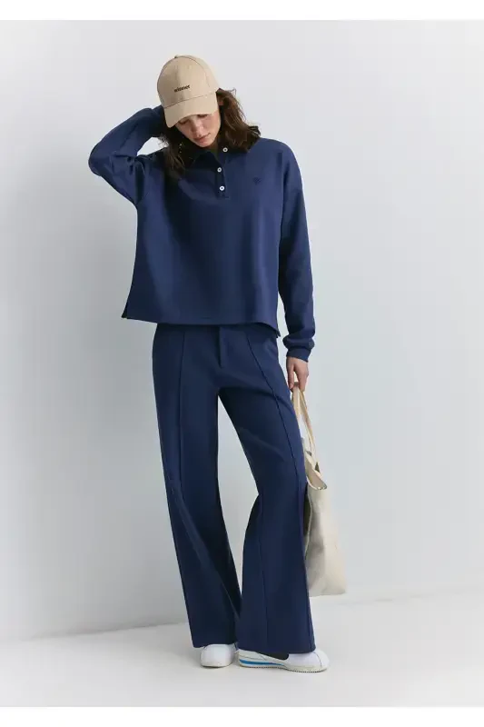 High Waist Navy Blue Pants 1011062-82318-Navy - 1