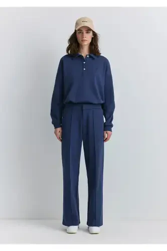 High Waist Navy Blue Pants 1011062-82318-Navy - 3