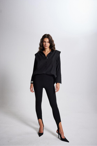 High Waist Nosta Leggings Pants Black with Six Elastic Bands - 2
