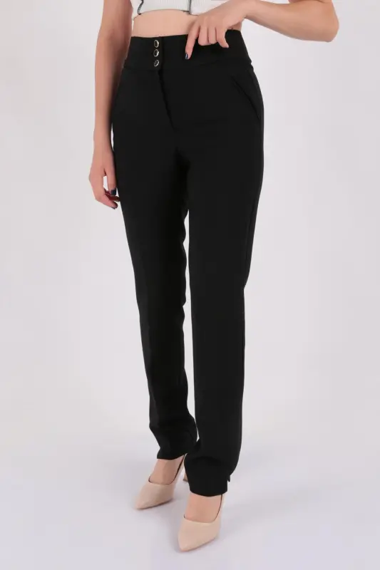 High Waist Pants with Elastic Waist - 1