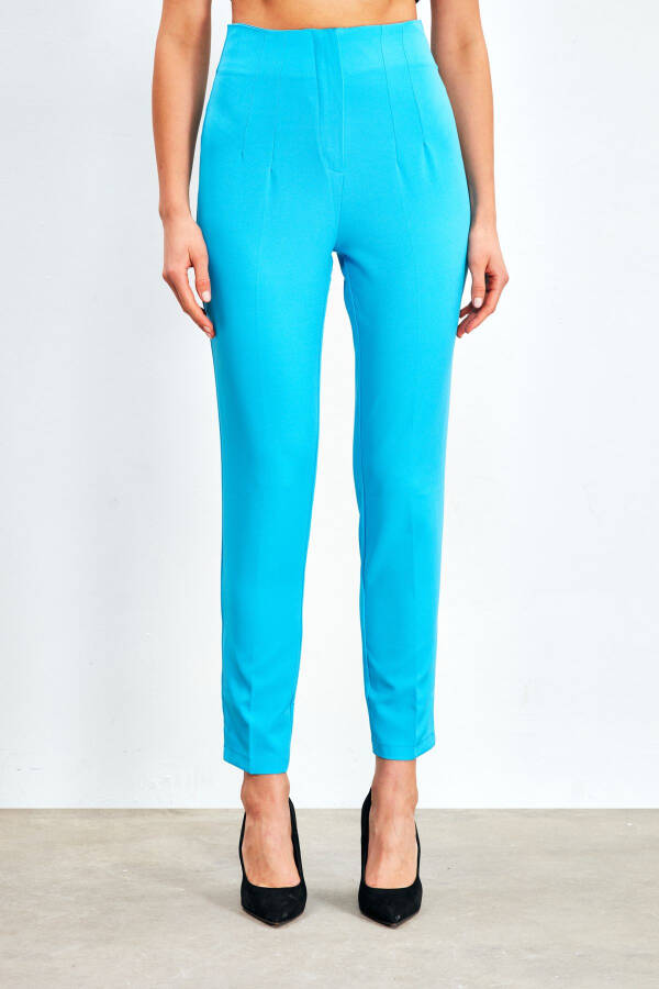 High Waist Pleated Trousers - BABY BLUE - 5