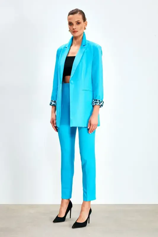 High Waist Pleated Trousers - BABY BLUE - 3