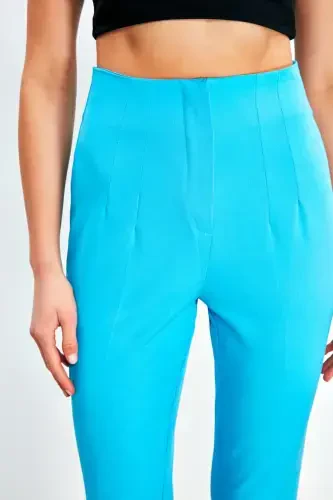 High Waist Pleated Trousers - BABY BLUE - 6