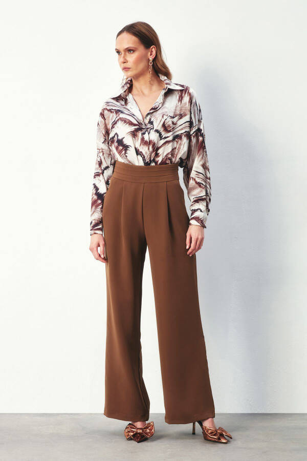 High-Waist Pocket Trousers - BROWN - 1