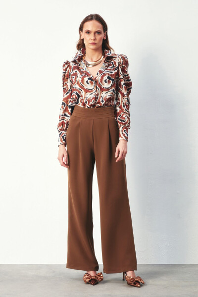 High-Waist Pocket Trousers - BROWN - 2