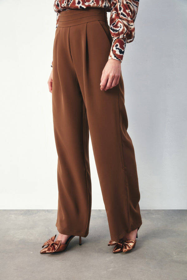 High-Waist Pocket Trousers - BROWN - 3