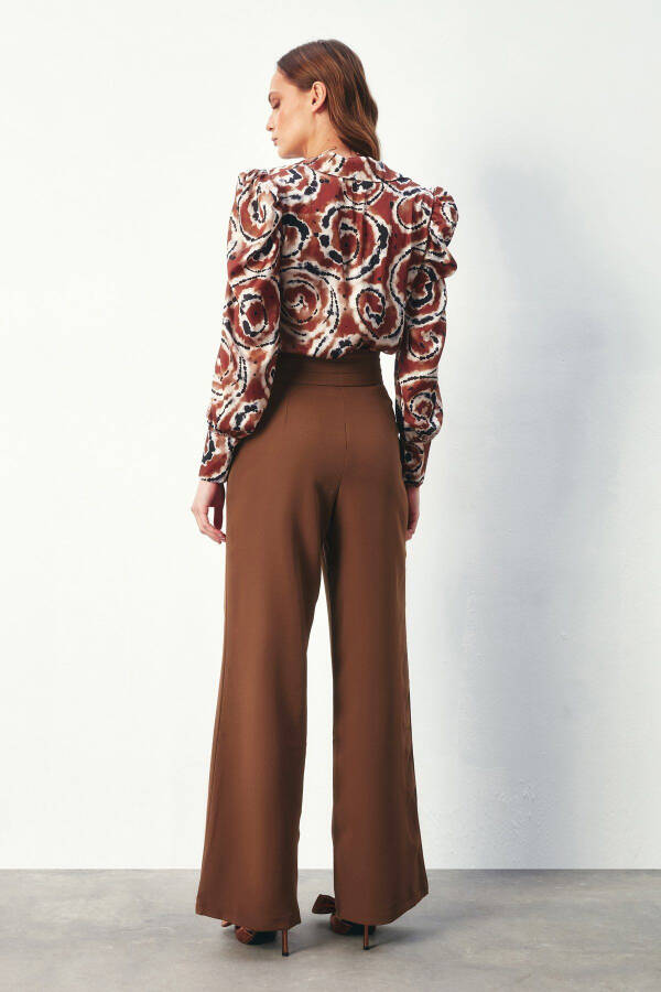 High-Waist Pocket Trousers - BROWN - 5