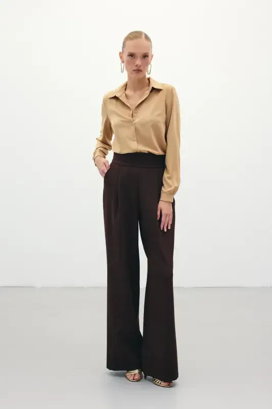 High-Waist Pocket Trousers - BROWN - 2