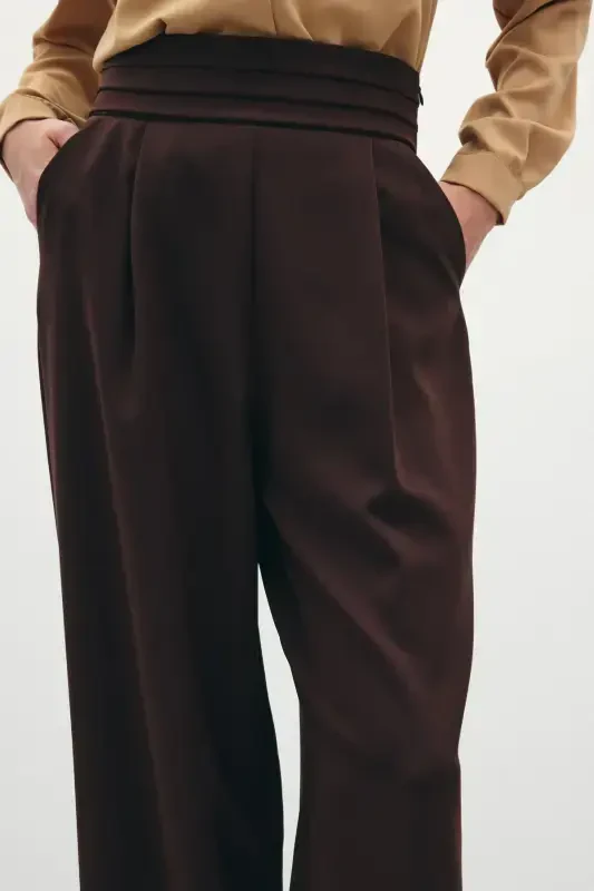High-Waist Pocket Trousers - BROWN - 3