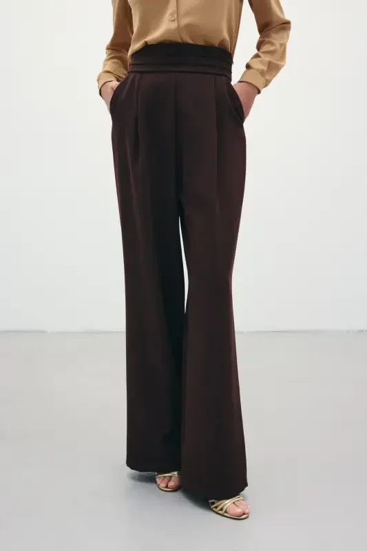 High-Waist Pocket Trousers - BROWN - 4
